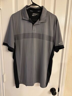 NikeGolf Dri-Fit Athletic Tour Performance Stretchy Gray Polo Shirt Mens Size L